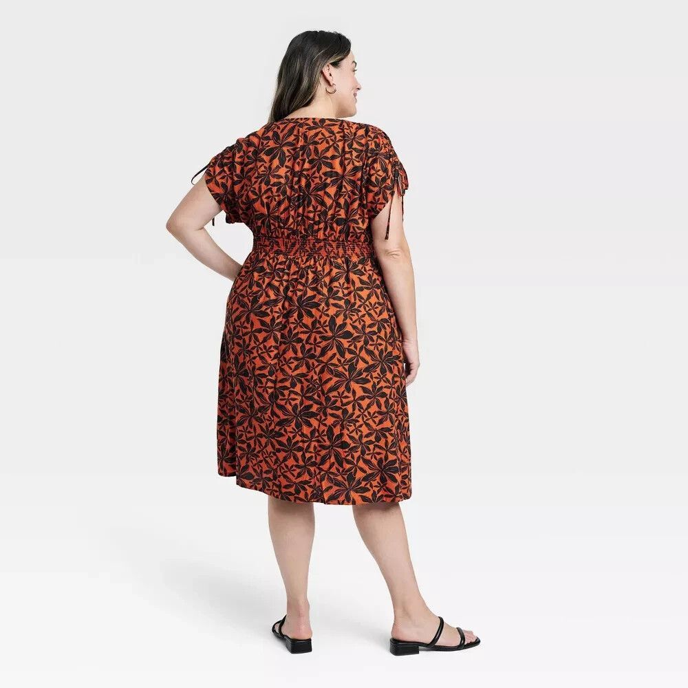 Ava & Viv Dolman Short Sleeve Midi Dress -Orange Floral - 2X - NEW - Picture 2 of 7